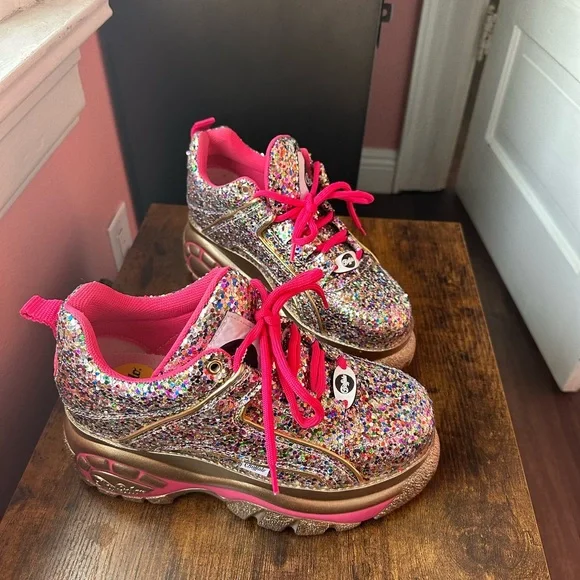 Buffalo London pink and gold rainbow glitter platform sneakers  40 women’s 9/10 - Picture 4 of 6